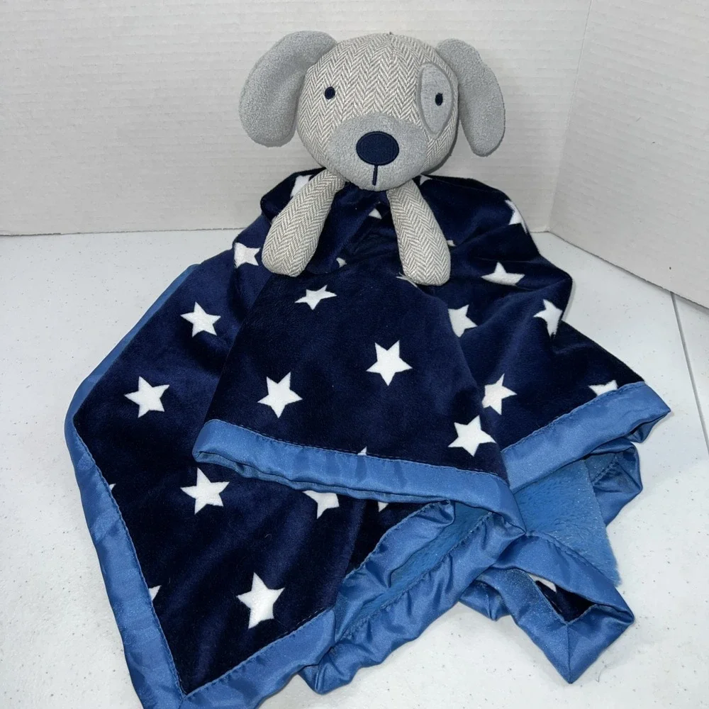 Cloud Island Puppy Dog Baby Large Blanket Lovey Navy Blue White Stars 28